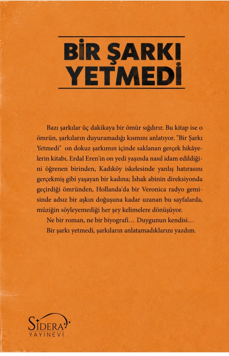 Bir Şarkı Yetmedi — arka kapak
